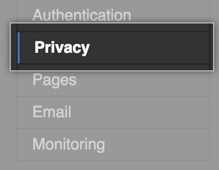 Pestaña Privacy en la barra lateral de configuración