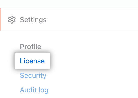 "License" tab in the enterprise account settings sidebar