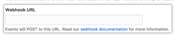 GitHub アプリの Webhook URL を入力するフィールド