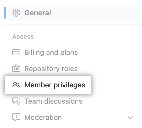 Captura de tela da guia Privilégios de membros