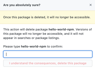 Confirm package deletion button