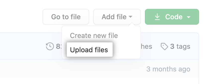 Opción "Upload files" (Cargar archivos) en la lista desplegable "Add file" (Agregar archivo)