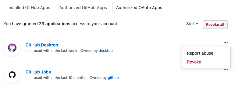 Lista de OAuth Apps autorizadas