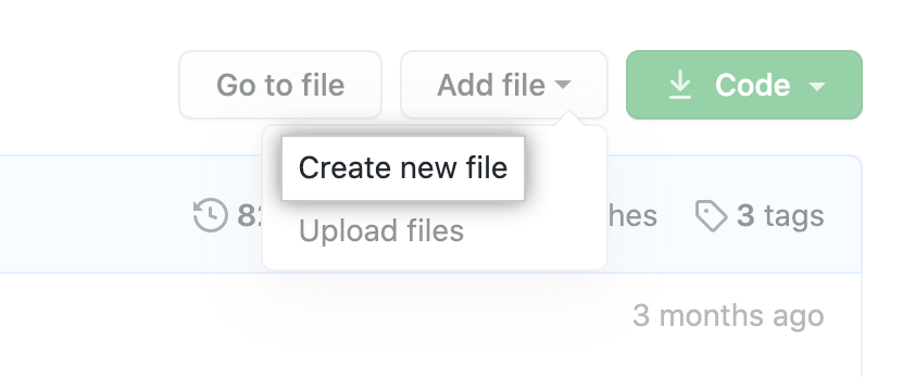"Create new file" in the "Add file" dropdown