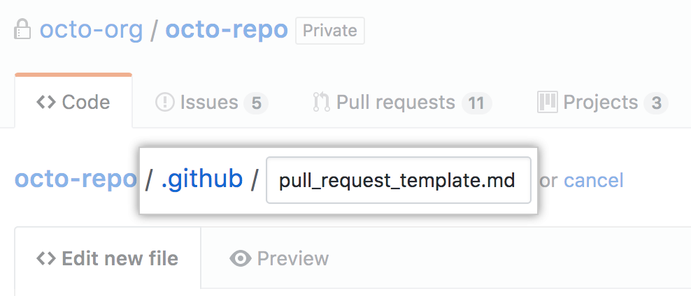 非表示のディレクトリの新しい pull request テンプレート