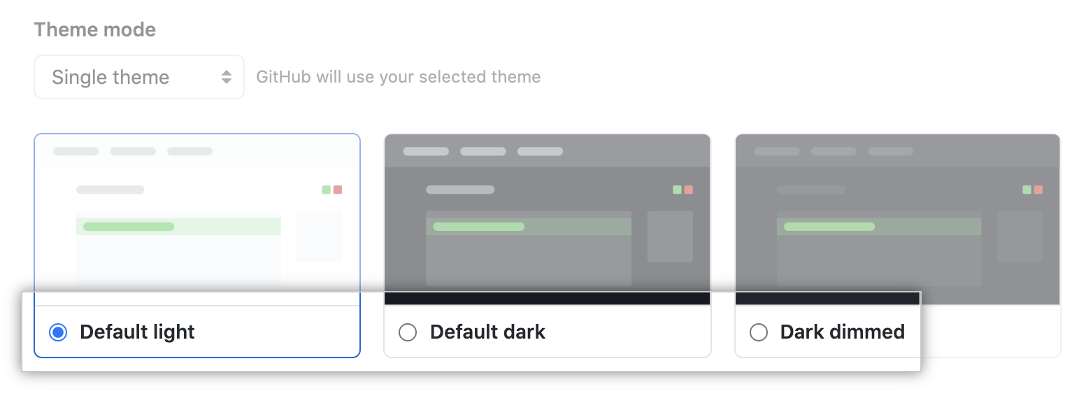 Radio buttons for the choice of a single theme