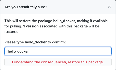 Restore package confirmation button