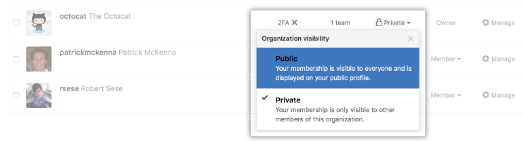 Organization member visibility link