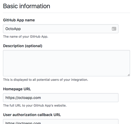 Basic information section for your GitHub App