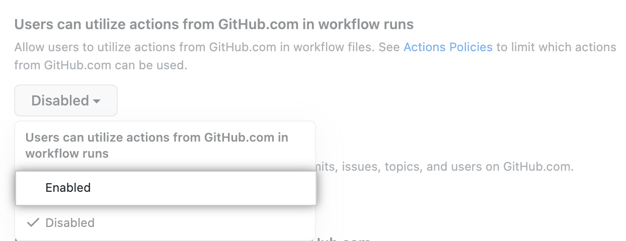 Menú desplegable para las acciones de GitHub.com en las ejecuciones de flujo de trabajo