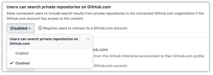 Habilitación de la opción de búsqueda de repositorios privados en el menú desplegable de búsqueda de GitHub.com