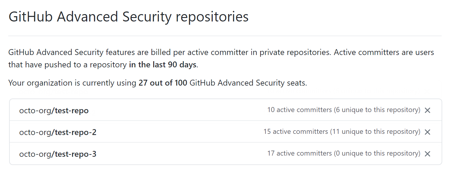GitHub Advanced Security repositories section