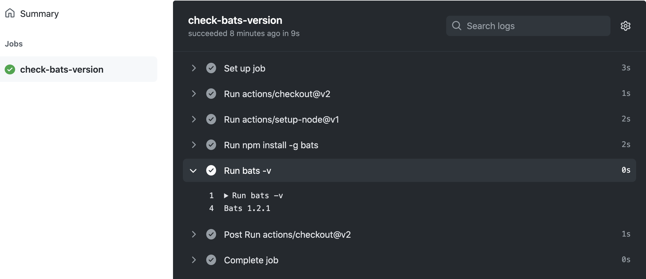 Screenshot of workflow run details