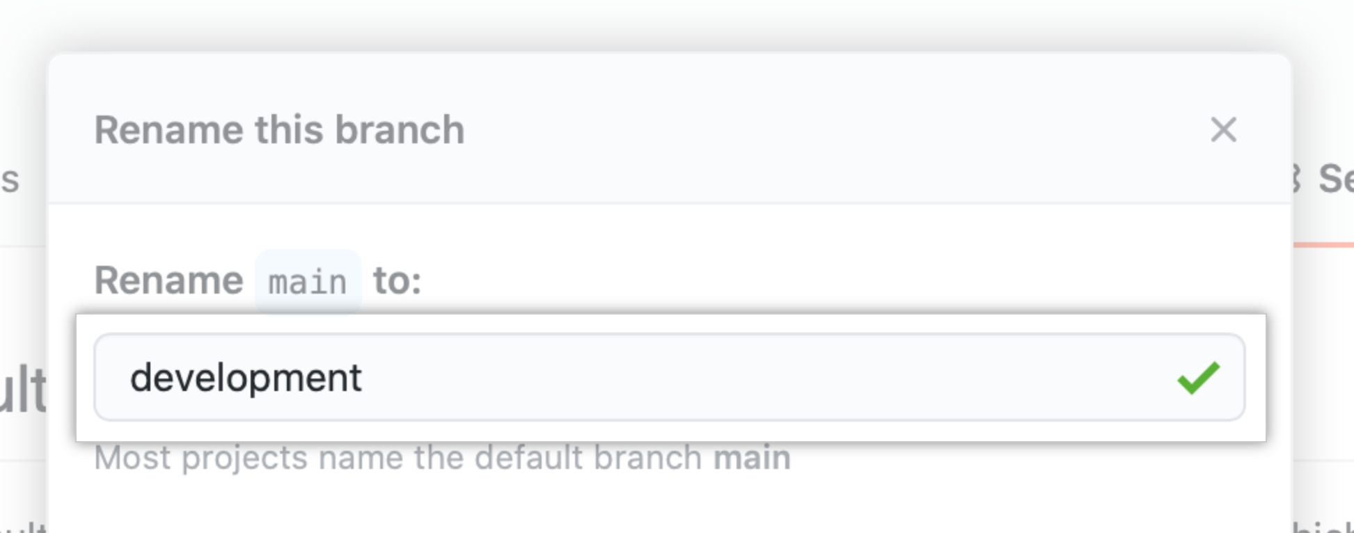Text field for typing new branch name
