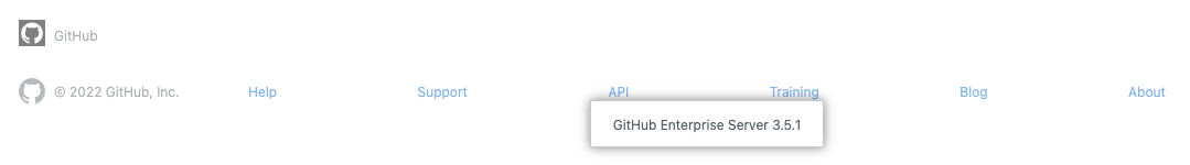 Captura de tela do rodapé do GitHub Enterprise Server, com a versão realçada