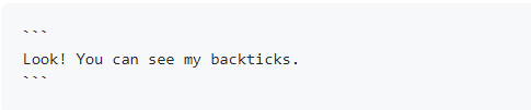 表示されたバッククォート付きのコード ブロック