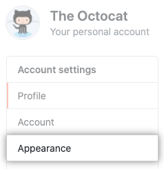 "Appearance" tab in user settings sidebar
