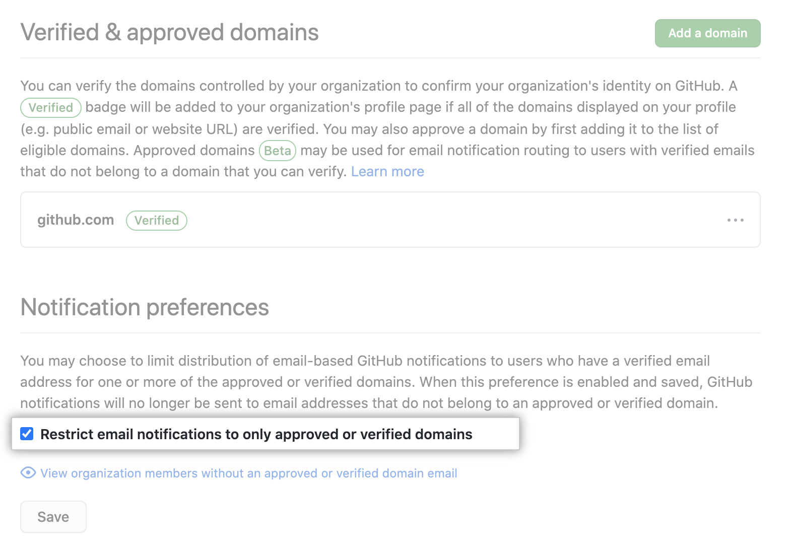 Checkbox to restrict email notifications to verified domain emails