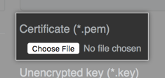 TLS 証明書ファイルを見つけるためのボタン