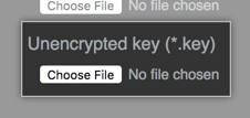 TLS キー ファイルを見つけるためのボタン