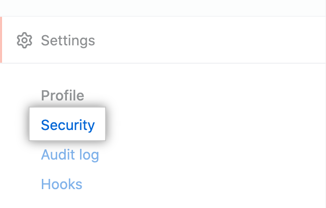 Security tab in the enterprise account settings sidebar