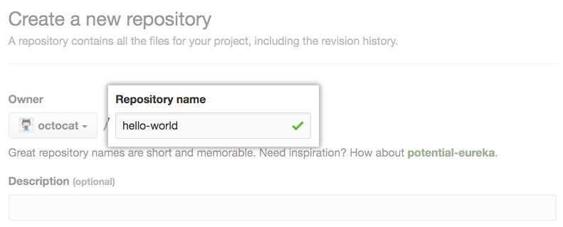 Field for entering a repository name
