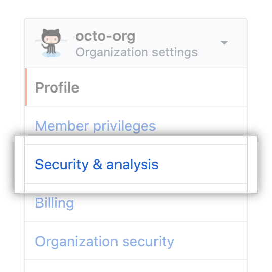 "Security & analysis" tab in organization settings