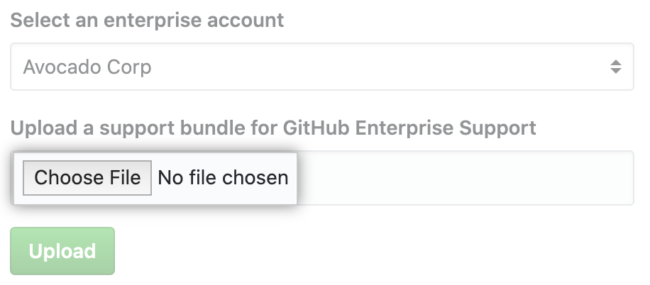 Screenshot showing the "Choose file" button to upload a support bundle file.