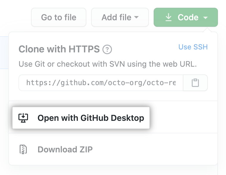 "Open with GitHub Desktop" button