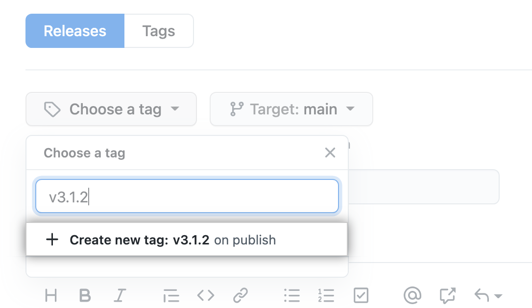 Screenshot of confirming you want to create a new tag
