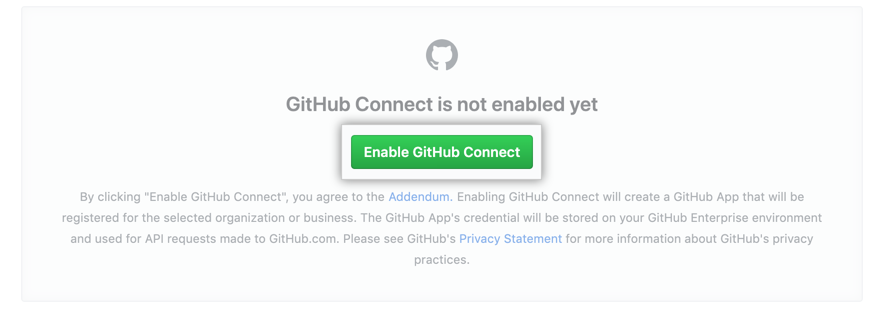GitHub Connect を有効にするボタン