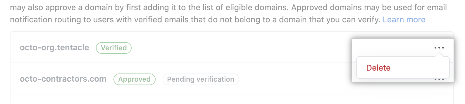 "Delete" for a domain