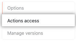 "Actions access" option in left menu