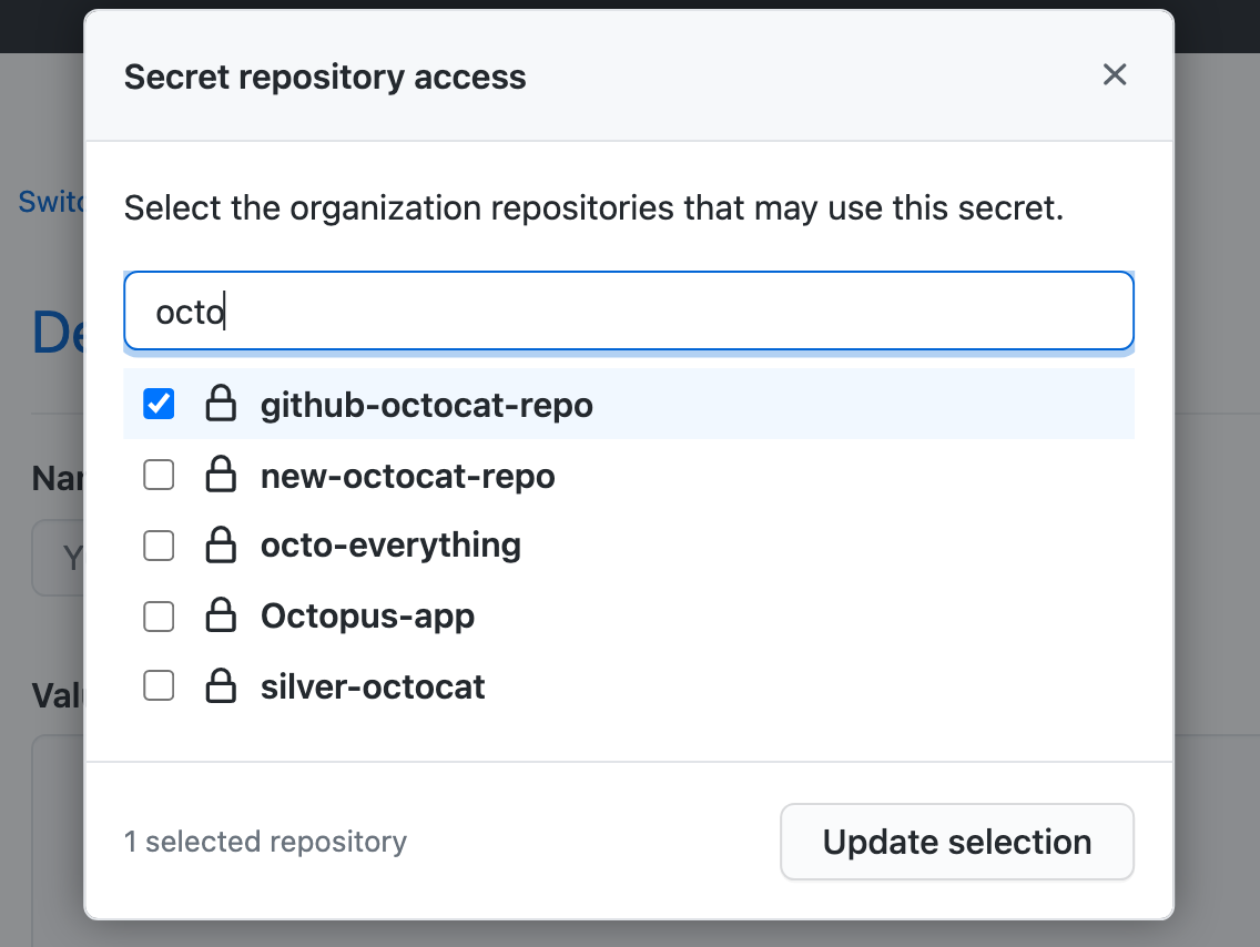 Select repositories for this secret