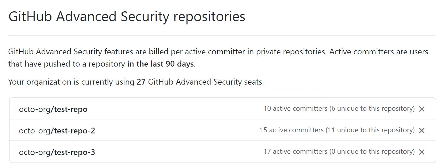 GitHub Advanced Security repositories section