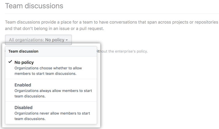 Drop-down menu with team discussion policy options