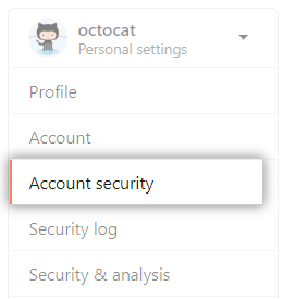 Personal account security settings