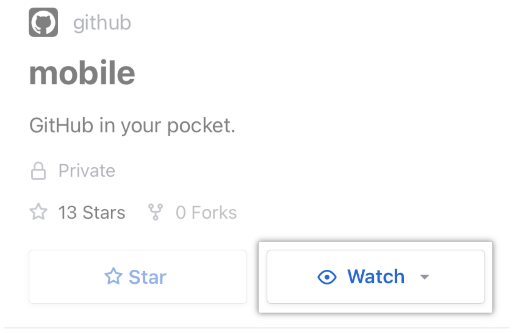 The watch button on GitHub Mobile