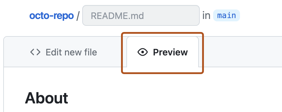 Screenshot of a file in edit mode. Above the text box for editing file contents, a tab, labeled "Preview", outlined in dark orange.