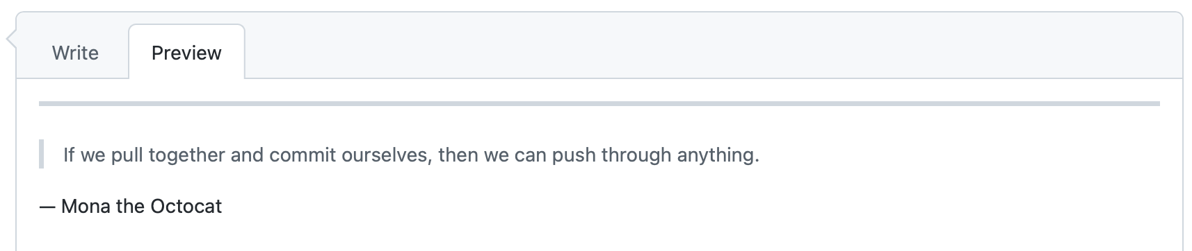 Screenshot of the "Preview" tab of a GitHub comment. A quote is indented below a thick horizontal line.