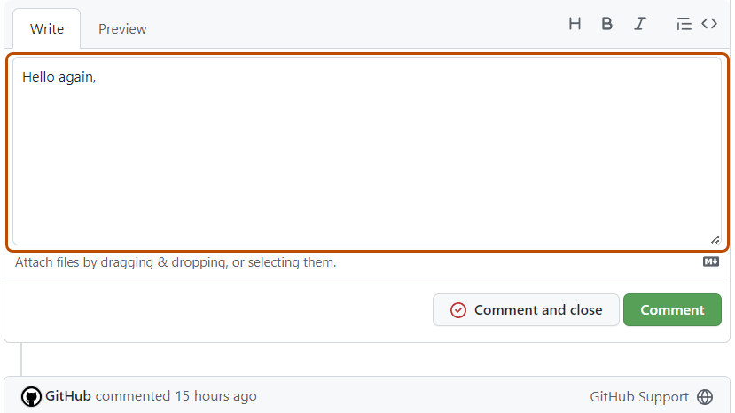 Screenshot of the "Add a comment" text field, highlighted in dark orange.