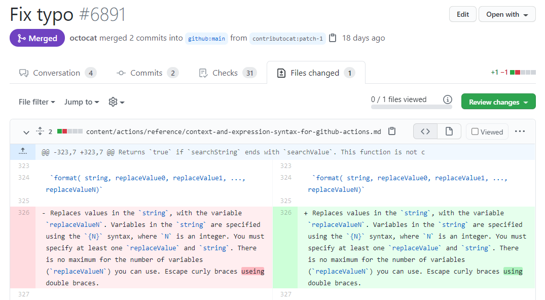 Screenshot of the "Files changed" tab of a pull request.
