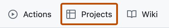リポジトリのタブのスクリーンショット。 [プロジェクト] タブがオレンジ色の枠線で囲まれています。