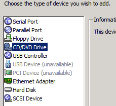 Choosing the CD/DVD drive device type