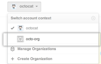 Context switcher with new organization selected