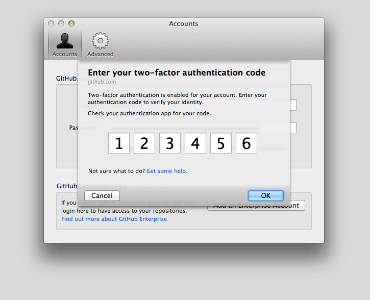 GitHub for Mac asking for 2FA Code