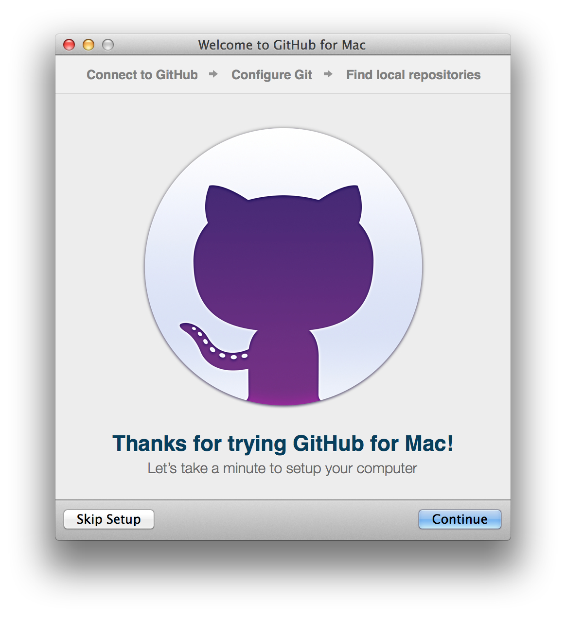 GitHub for Mac intro screen