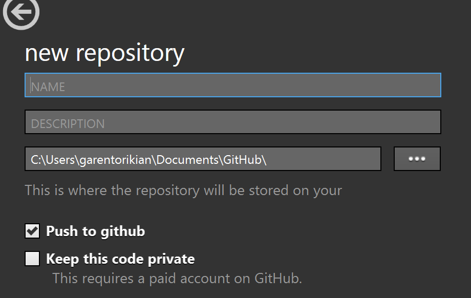 GitHub for Windows new repository button