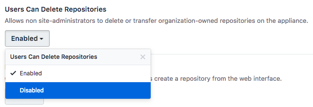 Users can Delete Organizations drop-down