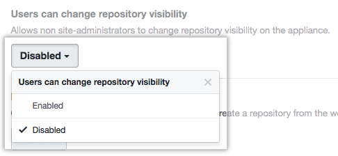 Drop-down menu with the option to allow or deny all users the ability to change repository visibility